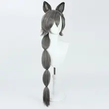 灰色の獣耳付きコスプレウィッグ【長髪・太めの編み込み】