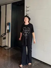 夏用薄手ニットパンツ【大きいサイズ・高ウエスト・ストレート】（セットアップ対応）