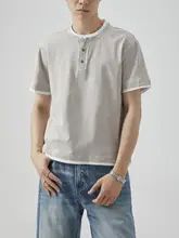 半袖Tシャツ メンズ フェイクレイヤード ヘンリーネック ヴィンテージ カジュアル 秋