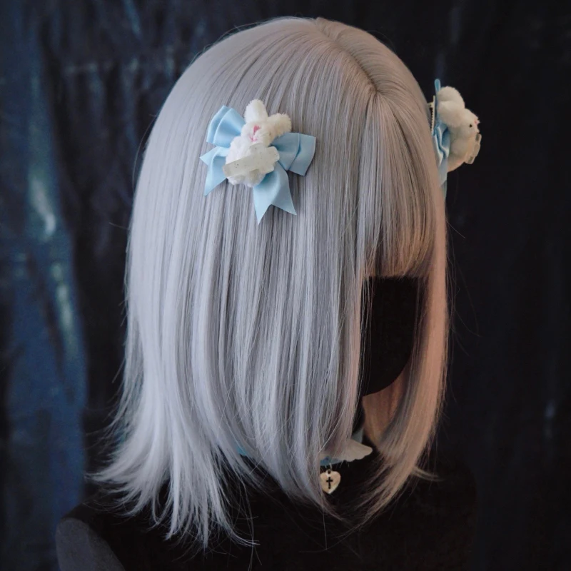 手作りもふもふウサギのリボンヘアクリップ：かわいいデザインで七五三や和装に最適な髪飾り