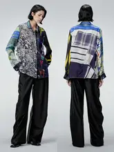 シャツ 女性 ゆったり グラデーションプリント 襟付き シルク 長袖 通勤 シンプル