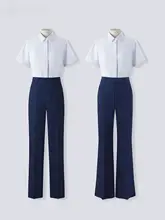ブルー暗めのルーズフィット半袖シャツ【ビジネス・女性用・面接対応】（セットアップ対応）