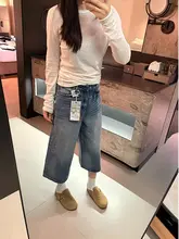 ハイウエストのゆったりデニムパンツ【アメリカンヴィンテージ・七分丈・ワイドストレート】（セットアップ対応）