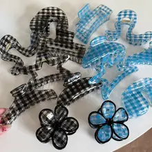 チェック柄アセテートヘアクリップ【上品なアーチデザイン・韓国風】