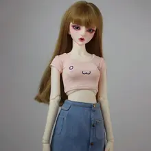 BJDドール用 超短丈タイトTシャツ【短袖・カジュアルデザイン】（セットアップ対応）