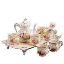 欧風 中古茶器セット【陶器・トレイ付き・ティーカップ・コーヒーカップ・家庭用】