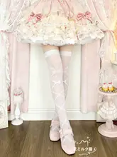 ロリータスタイル 花柄白色オーバーニーストッキング【夏用・極上の柔らかさ・十字架デザイン】