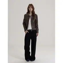 レディース バイカージャケット【ブラックPUレザー・ルーズフィット・秋冬用】