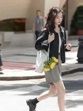 黒のワークシャツジャケット【春秋用・ショート丈・女性用・通勤に最適】