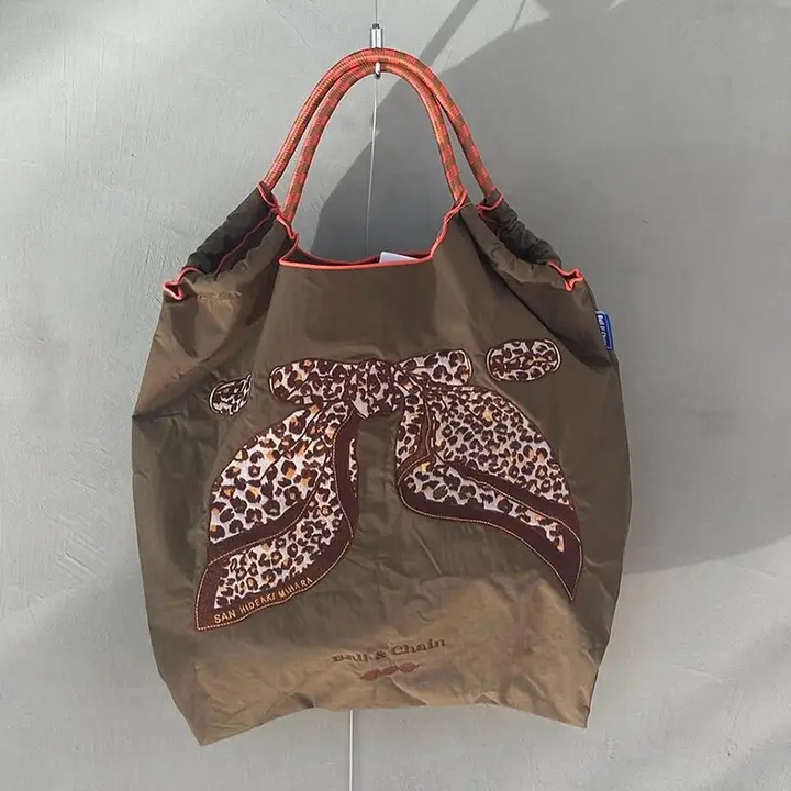 刺繍ストール付きバタフライリボンエコショッピングバッグ【斜め掛け・キャンバス素材・通勤用】