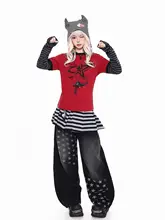 レトロなストライプ柄の長袖Tシャツ【軽やか・女性用・ルーズフィット・重ね着風】（セットアップ対応）