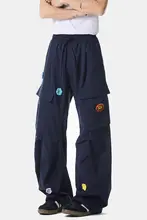 ユニセックス 春秋用ワイドフィット花柄刺繍カーゴパンツ【スタイル・クールなデザイン】（セットアップ対応）