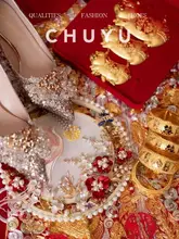 キラキラのハイヒール【結婚式用・ゴールド・スパンコール・普段使いにも最適】
