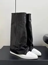 尖ったトゥのフラットロングブーツ【膝下丈・スリム効果・女性用・トレンドデザイン】