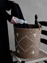 手作り草編み収納バスケット【田舎風・ランドリーバスケット・収納用】