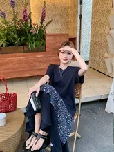 シルエット 薄手シフォンフラワードレス【夏用・ゆったり着心地・Tシャツドレス】（セットアップ対応）