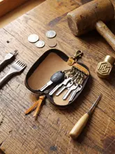 レトロ風ハンドメイド メンズ牛革大容量キーホルダー【シンプルなファスナー・ウエストバッグ装着可能】