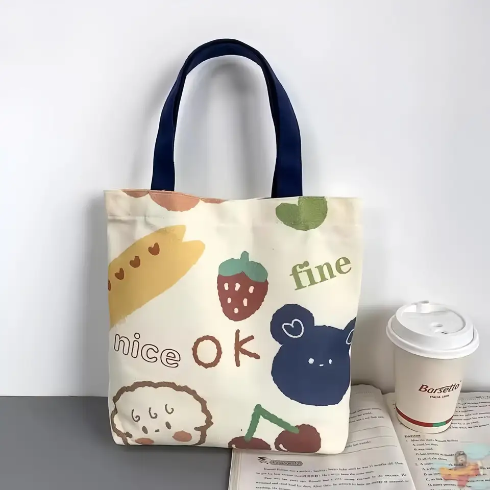 可愛いカートンデザインの帆布手提げバッグ【お弁当用・小型・サブバッグ】