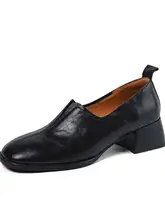 シンプルなデザインの粗めヒールレディースローファー【本革・春夏用・ミドルヒール】