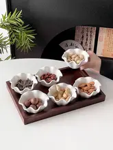 中華風レトロ家庭用干し果物トレーセット【菓子・スナック・分割デザイン・セラミックボウル付き】