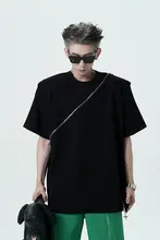 Tシャツ メンズ 半袖 ホワイト 厚手 ディコンストラクション ジップデザイン パッド入りショルダー ストリート