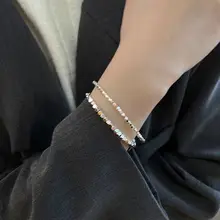 シンプルな幾何学模様の小さな四角のフラットシルバーブレスレット【オシャレで個性的】