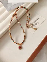 レトロブラウンの砂金石カラービーズネックレス【女性用・洗練されたデザイン・高級アクセサリー】