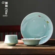 手描き一人用陶器食器セット【皿・スプーン・カップ付き・レストラン用】