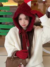 可愛い羊羔毛の耳付きバラクラバ【冬季・保温性・韓国スタイル】