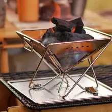 アウトドア用ミニステンレス折りたたみ焚火台【炭焼きグリル・茶煮にも適したデザイン】（セットアップ対応）