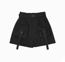 高腰工装ポケットショートパンツ【カジュアル・フレンチスタイル・女性用】（セットアップ対応）