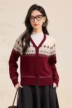 フェアアイル柄春竹ウールカーディガン【Vネック・厚手・保温性】