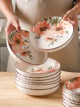 高級感ある新中式 デザインの陶器製ディーププレート【菱形パターン・食器・家庭用】