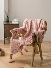 秋冬用 北欧風フリンジブランケット【オフィス用・柔らかいニット・ソファブランケット・お昼寝用】