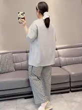 カラフルな小犬のデザイン！コットン製ラウンドネック大きめサイズの夏用ルームウェア（セットアップ対応）