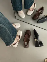 フレンチヴィンテージ風マリージェーンシューズ【浅口・スクエアトゥ・太めヒール・婦人用】（セットアップ対応）