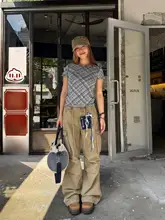 ユニセックス ヴィンテージ風 多ポケット ワイドカーゴパンツ【ウエストコード付き・水洗い加工・フィット】（セットアップ対応）