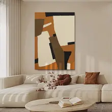 シンプルな抽象オレンジのリビングルーム装飾画【ミニマルデザイン・クリーム系・侘寂スタイル】