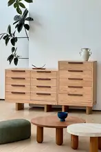 シンプルなデザインの天然木製ダイニング収納キャビネット【多段引き出し・モジュール式】