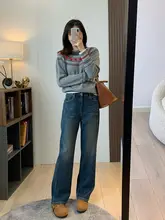 高腰ストレッチデニムパンツ【厚手・羽毛入り・スリムフィット・ブーツカット】