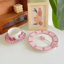 ピンクユリカップ＆ソーサーセット【陶器製・アフタヌーンティー用・カフェスタイル】