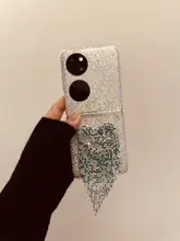 ファッションデザインの折りたたみ式スマートフォンケース【ハートタッセル・シルバーラメ・グラデーション】