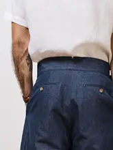 リネンデニム風ワイドタックショートパンツ【ビンテージスタイル・ゆったりフィット】