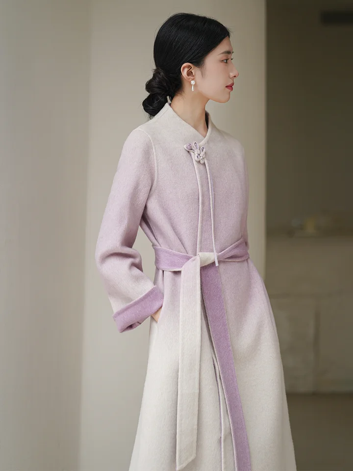 高級ウール混紡ダブルフェイスコート【新中式・秋冬用・ロングシルエット】