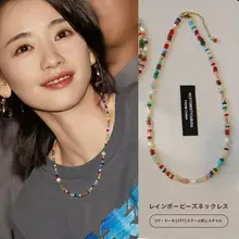 天然石のレインボーパールネックレス【女性用・ビーズ・軽やかに重ね着け可能】（セットアップ対応）