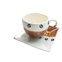 美濃焼手作り陶器 コーヒー豆デザインマグカップ【ヴィンテージ風・デザート皿付き】