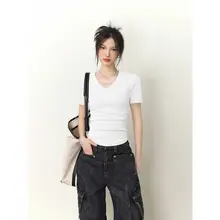 VネックショートスリーブTシャツ【夏用・無地・スリムフィット・女性用】