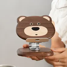 調整可能な角度の木製デスクトップスマホスタンド【クマデザイン・スローバック・タブレット対応】