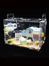 ハムスター用アクリル2段ケージ【透明・大型・金絲熊用・おもちゃセット】
