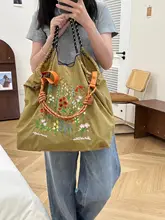 ナイロン刺繍トートバッグ【ファッション・カジュアル・エコ・折りたたみ可能・大容量】